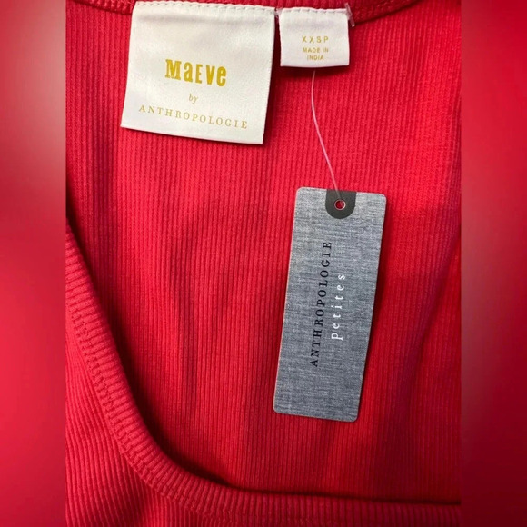 NWT Maeve by Anthropologie Red Ribbed Tank Top Size XXS Petite - Picture 2 of 8